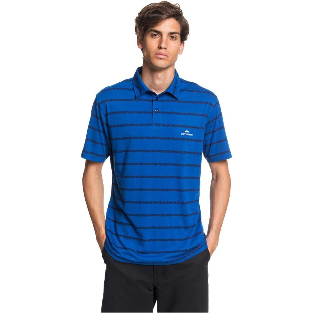 imageQuiksilver Waterman Mens Free CAST Polo Knit Classic Blue Reelback Striper L