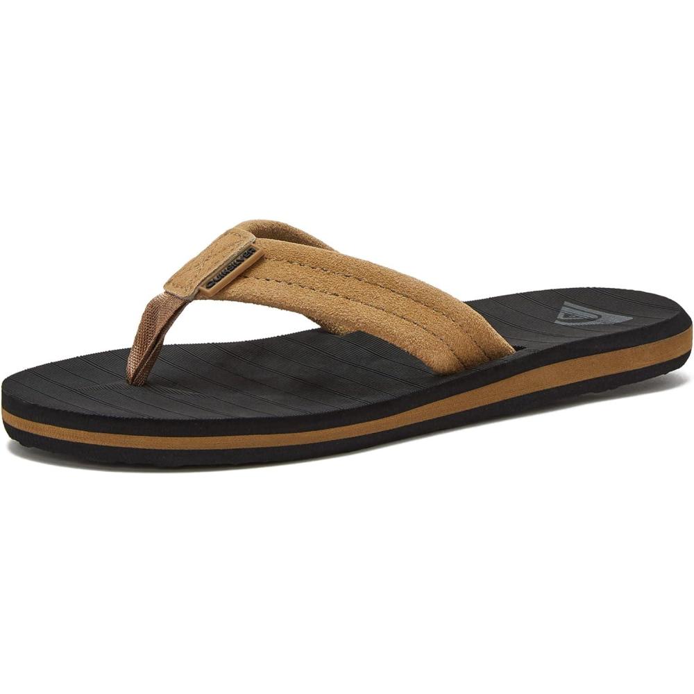 imageQuiksilver boys Carver Suede Fixed Strap Kids Flip Flop Youth SandalBrownBlackBrown