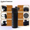 Quiksilver Laguna 24oz Tripple Wall Stainless Steel Water Bottle, Reusuable Sports Bottle with Leak-Proof Straw and Spout Lid, Non-Slip Rubber Base, Carrier Handle, 24H Hot & Cold Insulated Tumbler(Black)