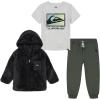 Quiksilver boys 3pc Silky Sherpa Hooded Jacket Pant Set(Black/White Heather/Castor Gray)