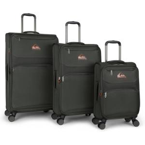 Quiksilver Buxton Suitcases Softside Expandable Luggage with Spinner Wheels, Large 3-Piece Set (20/26/30) (Green)(Charcoal)