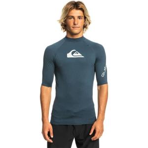 Quiksilver Mens All Time Short Sleeve Rashguard UPF 50 Sun Protection Surf Shirt(Blue)