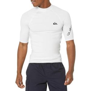 Quiksilver Mens All Time Short Sleeve Rashguard UPF 50 Sun Protection Surf Shirt(White Left Chest)