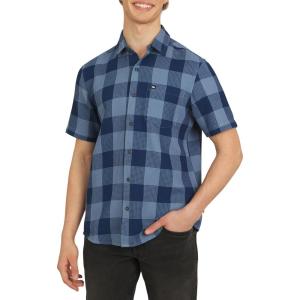 Quiksilver Men’s Regular Fit Premium Cotton Short Sleeve Button Up Waffle Woven Shirt(Estate Blue)