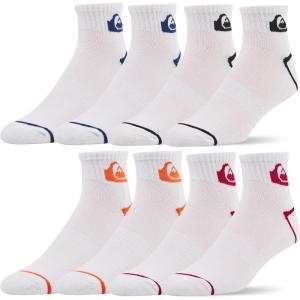 Quiksilver Mens Socks 8 Pairs Ankle Socks for Men Premium Athletic Shoe Size 8-12(White/Red wht/Blue wht/Blk wht/Orange)