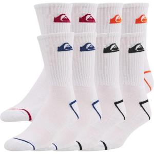 Quiksilver Mens Socks 8 Pairs Crew Socks for Men Premium Athletic Shoe Size 8-12(White/Red wht/Blue wht/Blk wht/Orange)