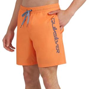 Quiksilver Men’s Swimwear Regular Fit Stretchable Comfort Liner Swim Trunks (S-XXL)(Solid Design – Papaya)