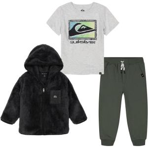 Quiksilver boys 3pc Silky Sherpa Hooded Jacket Pant Set(Black/White Heather/Castor Gray)