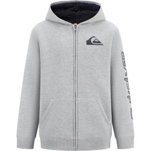 Quiksilver boys Full-zip Sherpa Lined Fleece Hoodie Sweatshirt(Gray Heather)