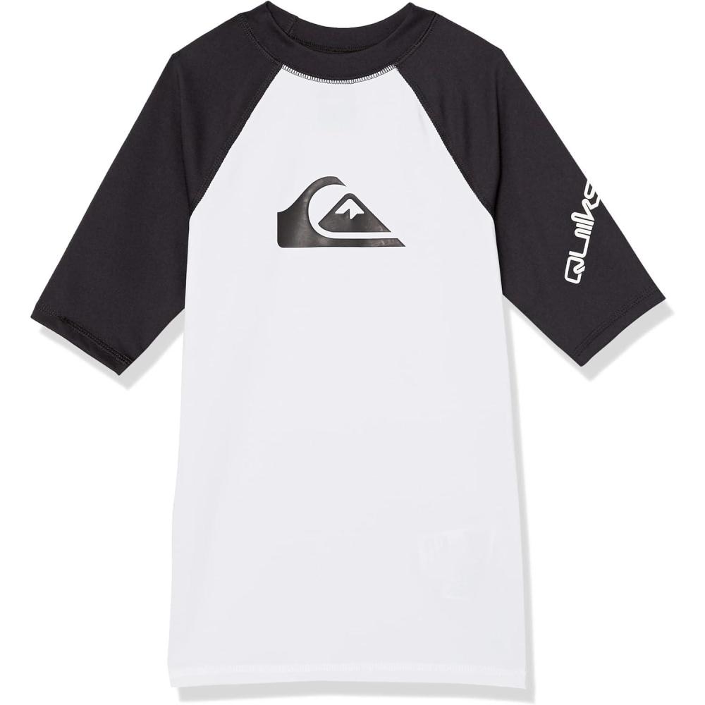 imageQuiksilver Boys Time Short Sleeve Youth Rashguard Surf ShirtWhite Black