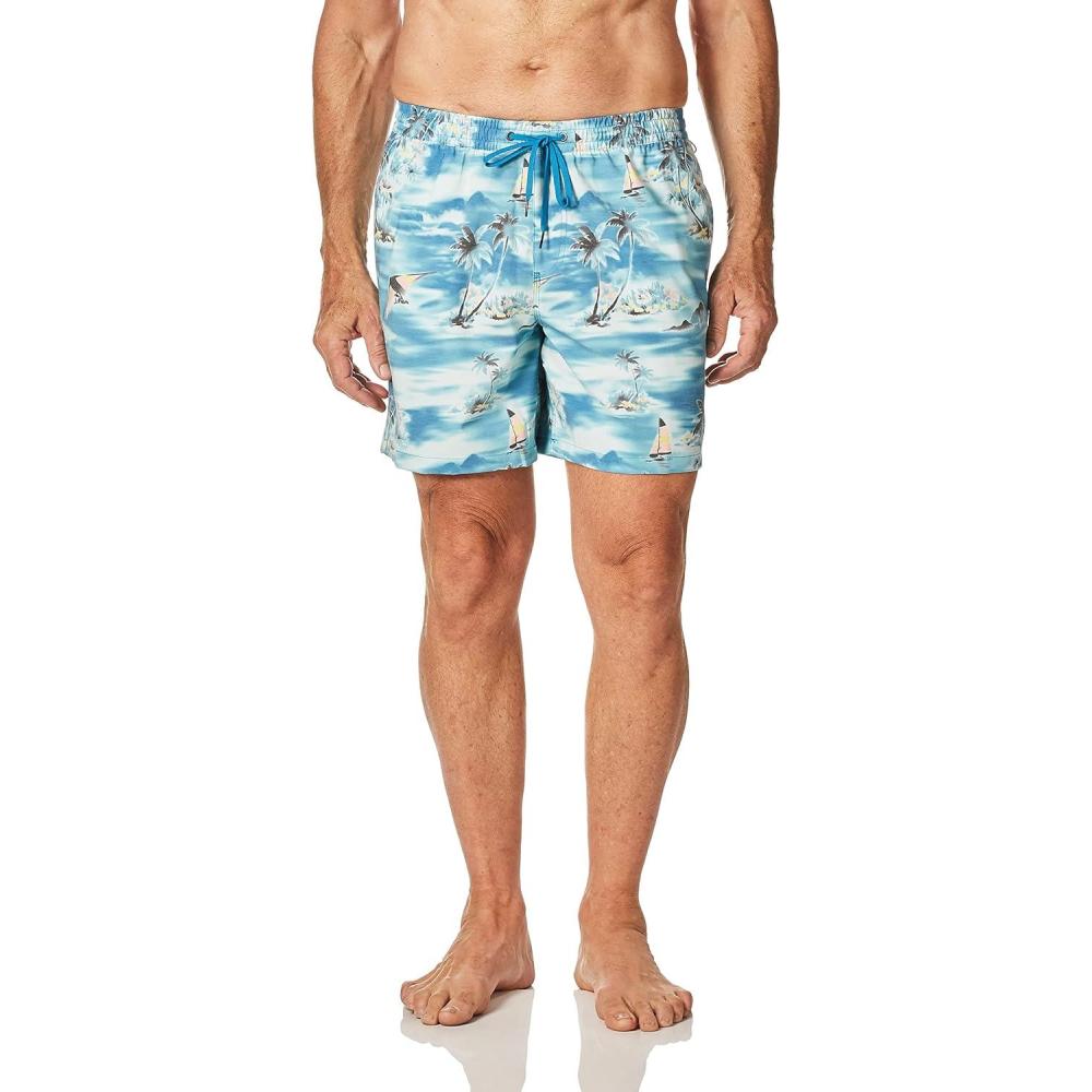 imageQuiksilver Mens 17 Inch Elastic Waist Swim Trunk Bathing Suit ShortFjord Blue Island Hopper Eqyjv03691