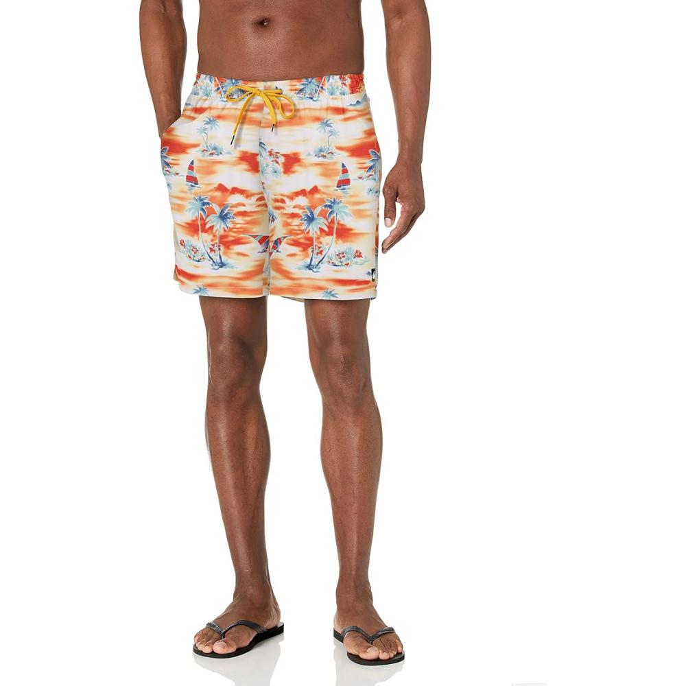 imageQuiksilver Mens 17 Inch Elastic Waist Swim Trunk Bathing Suit ShortOrange Pop Island Hopper Eqyjv03691