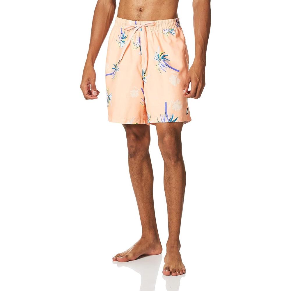 imageQuiksilver Mens 17 Inch Elastic Waist Swim Trunk Bathing Suit ShortSoft Pink Royal Palms Eqyjv03691