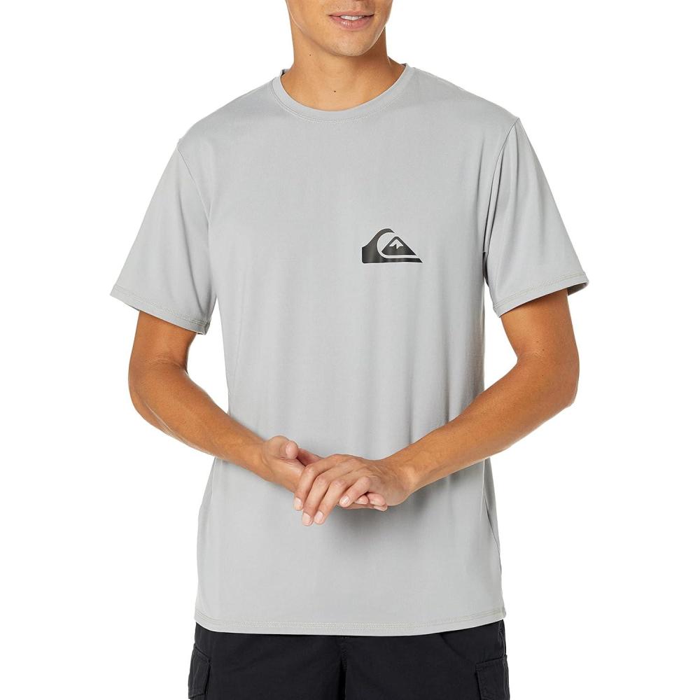 imageQuiksilver Mens Solid Streak Short Sleeve UPF 50 RashguardSleet Grey Small Logo
