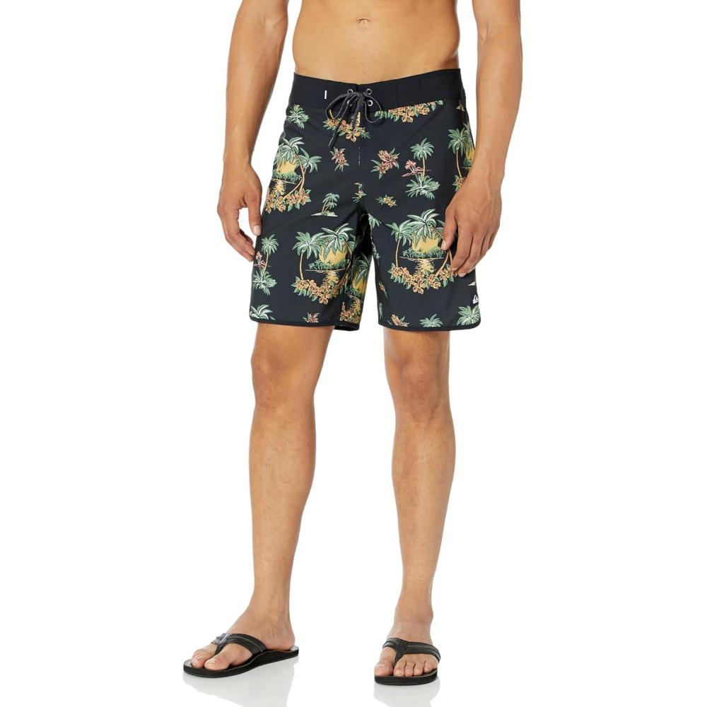 imageQuiksilver Mens Standard Surfsilk Scallop 19 Boardshort Swim TrunkBlack Palm Spritz 234