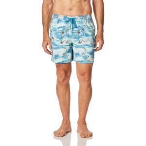 Quiksilver Mens 17 Inch Elastic Waist Swim Trunk Bathing Suit Short(Fjord Blue Island Hopper Eqyjv03691)