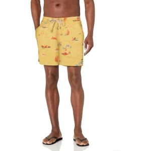 Quiksilver Mens 17 Inch Elastic Waist Swim Trunk Bathing Suit Short(Lemon Zest Island Breeze)
