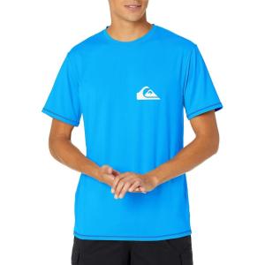Quiksilver Men’s Solid Streak Short Sleeve UPF 50 Rashguard(Blithe Blue Small Logo)