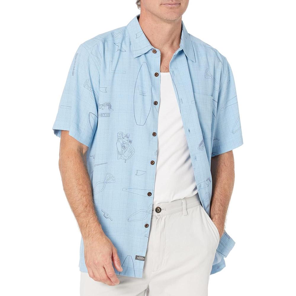 image:imageQuiksilver Mens Hawaiian Floral Surf Print Comfort Fit Button Down ShirtEnsign Blue Master Crafter