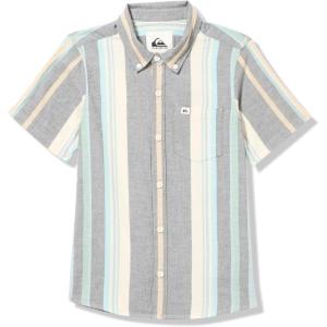 Quiksilver Boys Short Sleeve Classic Woven Shirt, Button Down Top, Stylish & Comfortable(Black Oxford Stripe Ss 241)