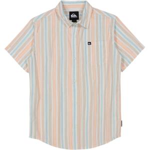 Quiksilver Boys Short Sleeve Classic Woven Shirt, Button Down Top, Stylish & Comfortable(Light Peach Stripe)
