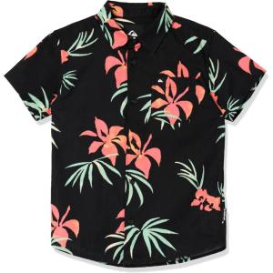 Quiksilver Boys Short Sleeve Classic Woven Shirt, Button Down Top, Stylish & Comfortable(Mix Black Aop)