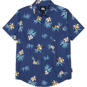 Quiksilver Boys Short Sleeve Classic Woven Shirt, Button Down Top, Stylish & Comfortable(Navy Floral)