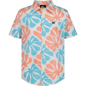 Quiksilver Boys Short Sleeve Classic Woven Shirt, Button Down Top, Stylish & Comfortable(Off White Tiles)
