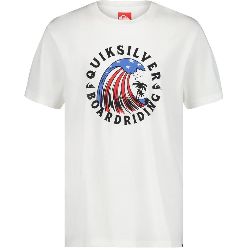 image:imageQuiksilver Boys Short Sleeve Screen Print Graphic TShirt Soft amp Comfortable Regular FitFlag Wave White