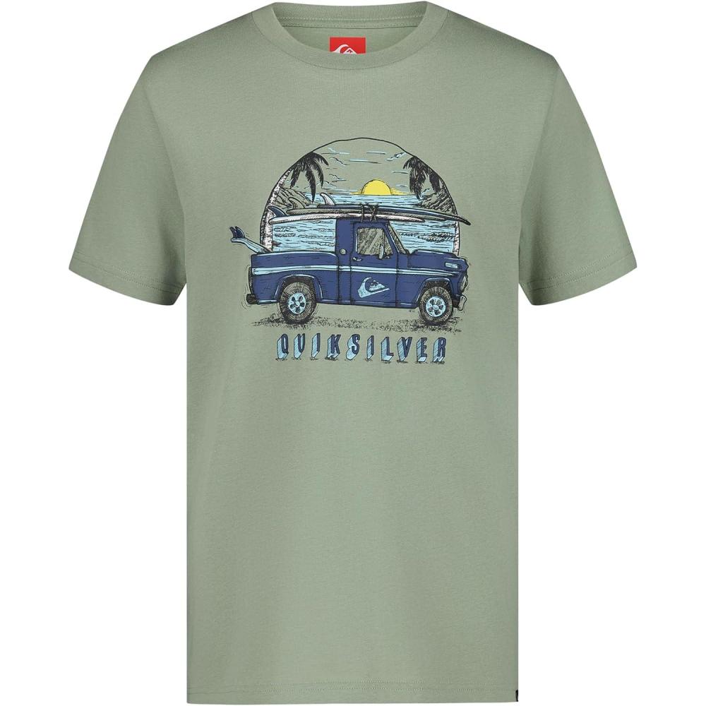 image:imageQuiksilver Boys Short Sleeve Screen Print Graphic TShirt Soft amp Comfortable Regular FitTruck Lily Pad