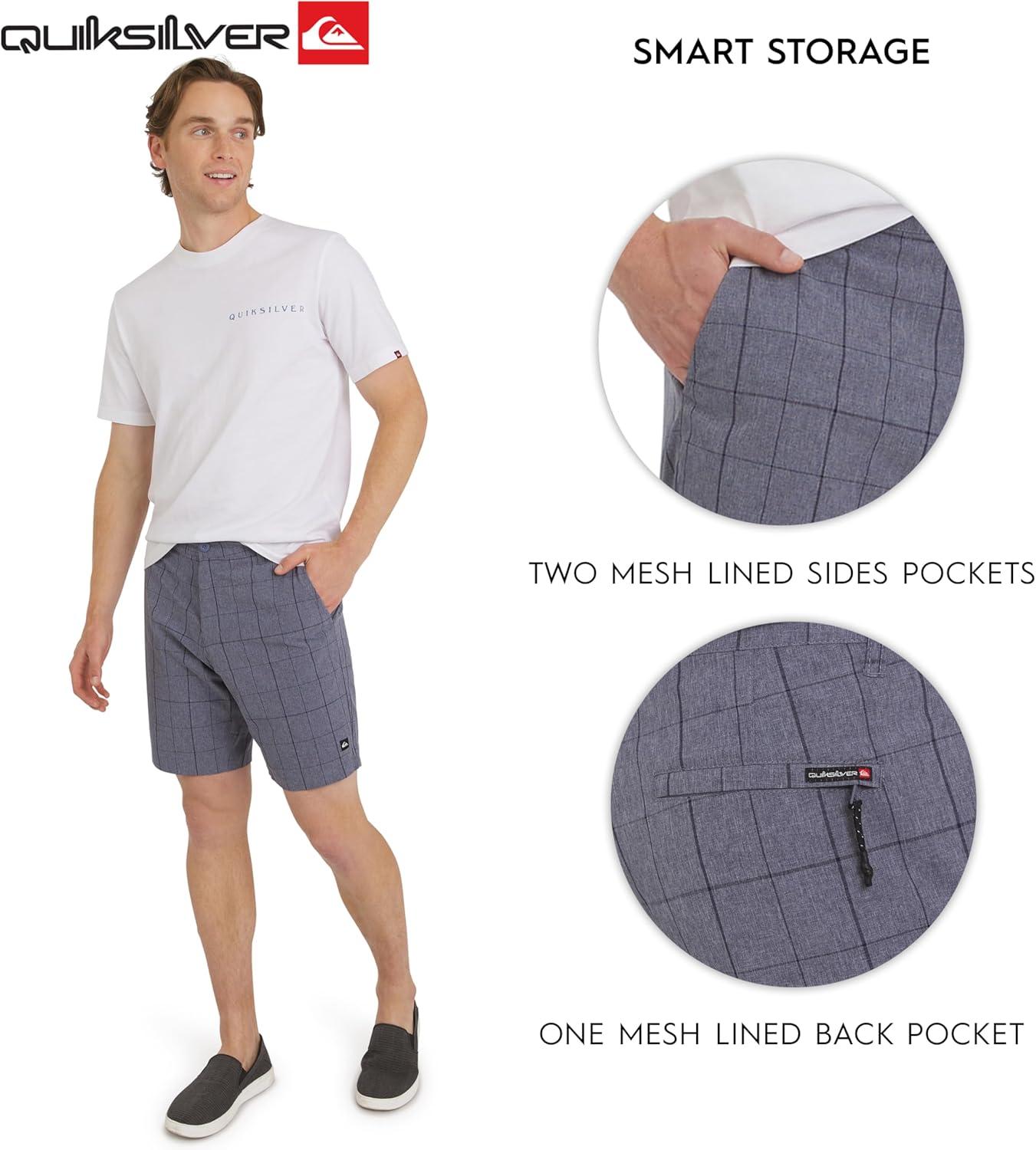 image:imageQuiksilver Mens Regular Fit Fixed Waist Water Friendly Active Hybrid ShortsPlaid Design Eclipse