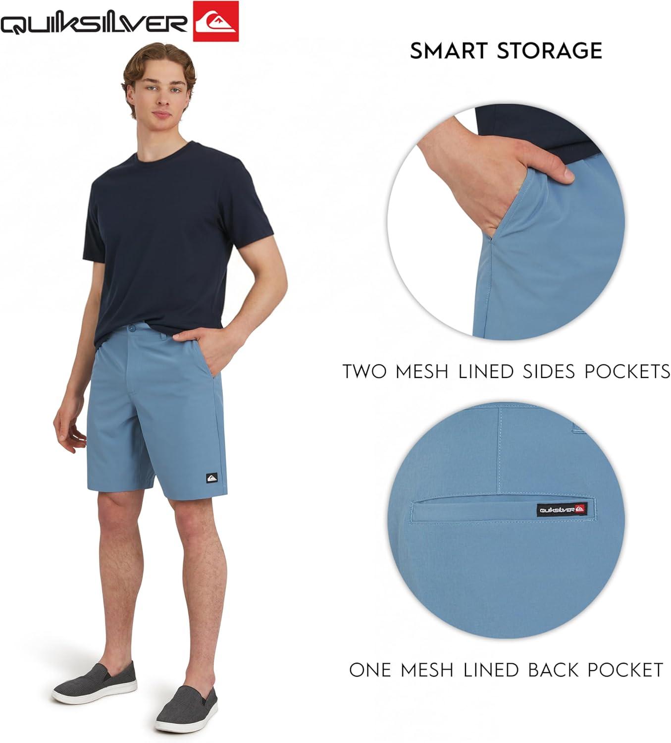 image:imageQuiksilver Mens Regular Fit Fixed Waist Water Friendly Active Hybrid ShortsSolid Deisgn Blue Shadow