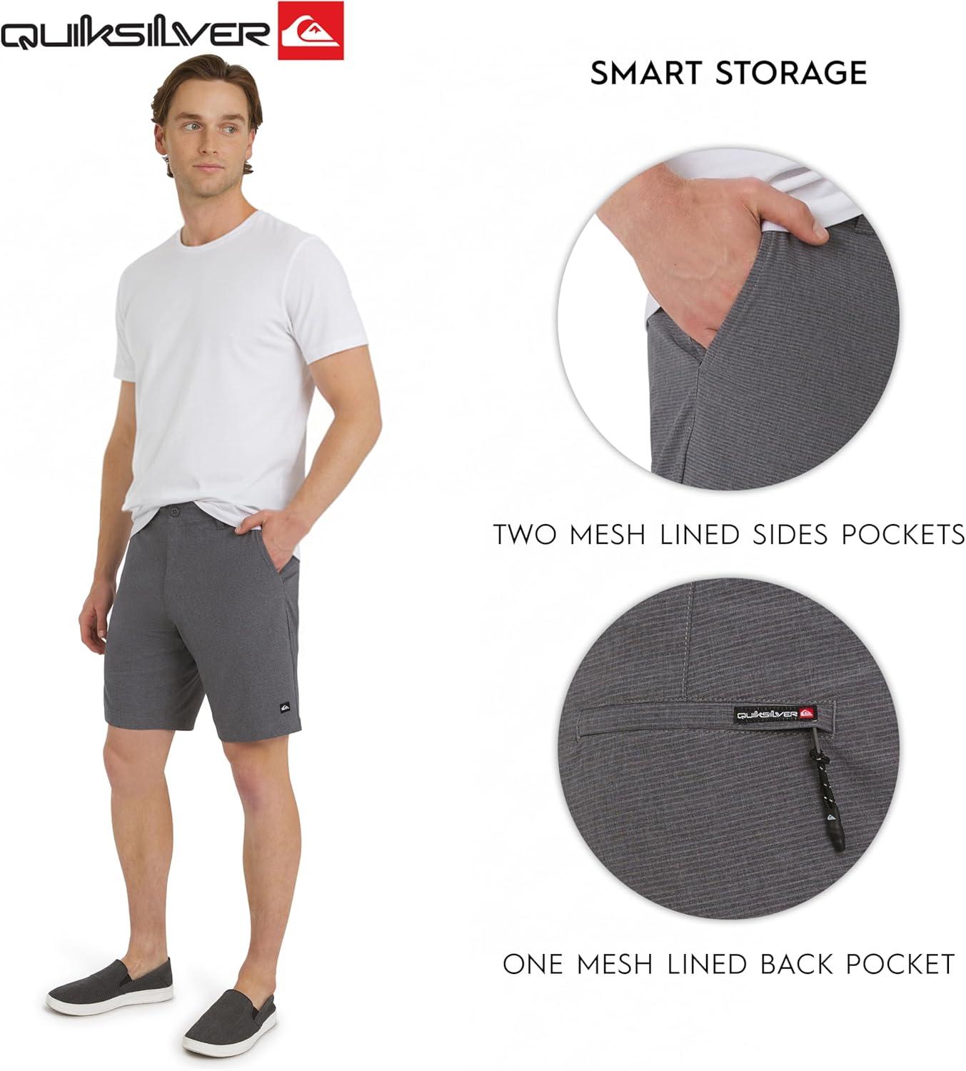 image:imageQuiksilver Mens Regular Fit Fixed Waist Water Friendly Active Hybrid ShortsStriped Design Iron