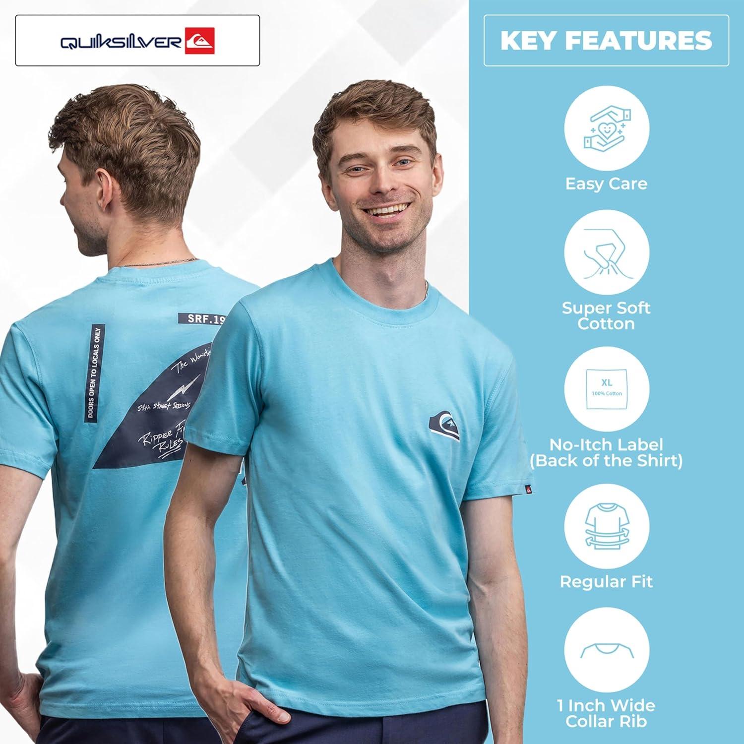 image:imageQuiksilver Mens Regular Fit Soft Cotton Short Sleeve TShirt SXLBeach Blue