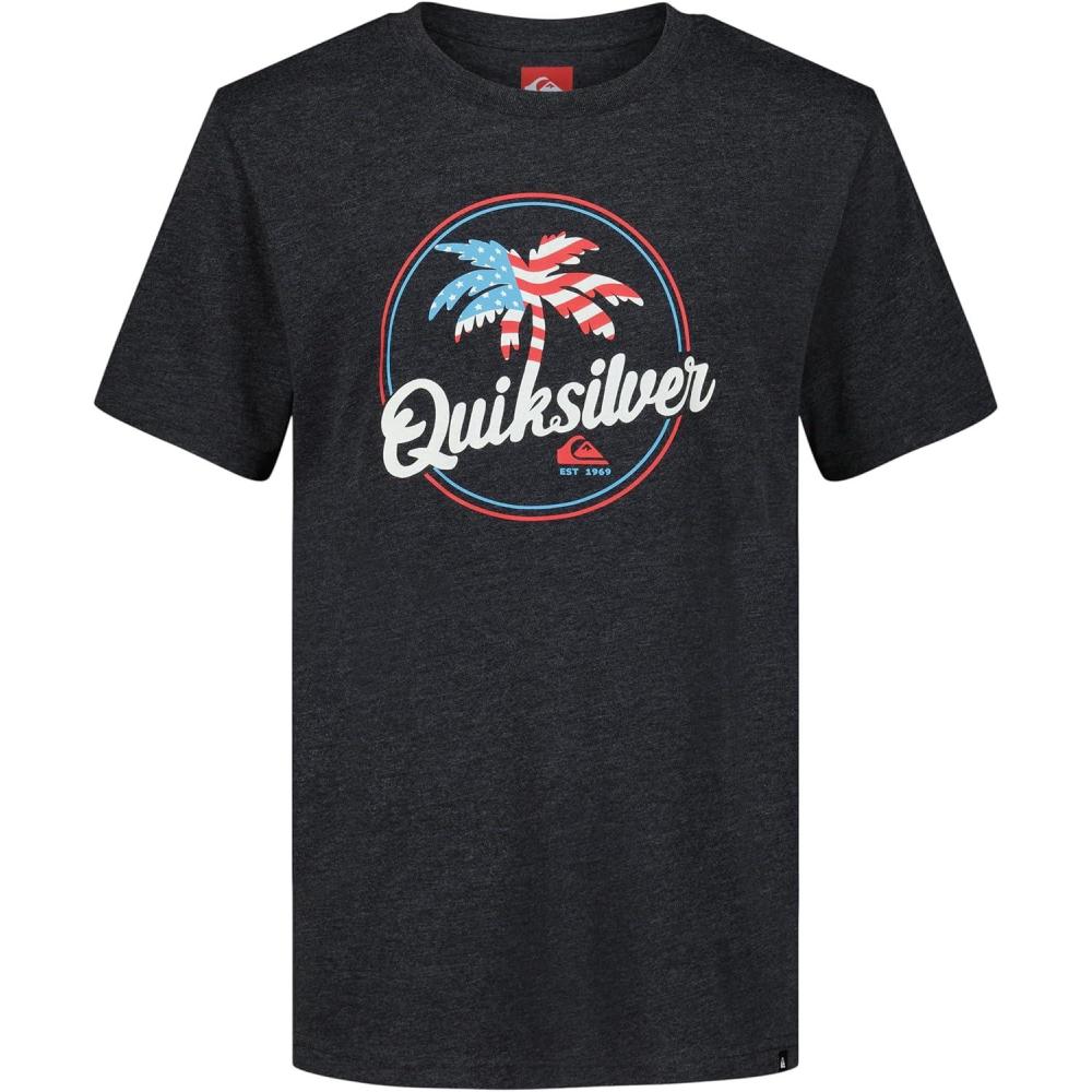image:imageQuiksilver Boys Short Sleeve Screen Print Graphic TShirt Soft amp Comfortable Regular FitPalm Breezy Black