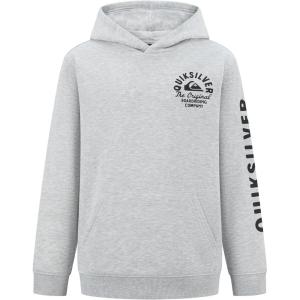 Quiksilver Boys’ Pullover Hoodie Sweatshirt, Soft & Comfortable Fleece, Front Pocket(Grey Script)