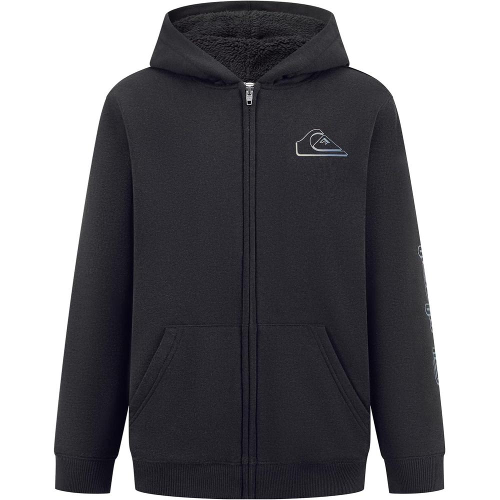 image:imageQuiksilver Boys Fullzip Sherpa Lined Fleece Hoodie SweatshirtBlack