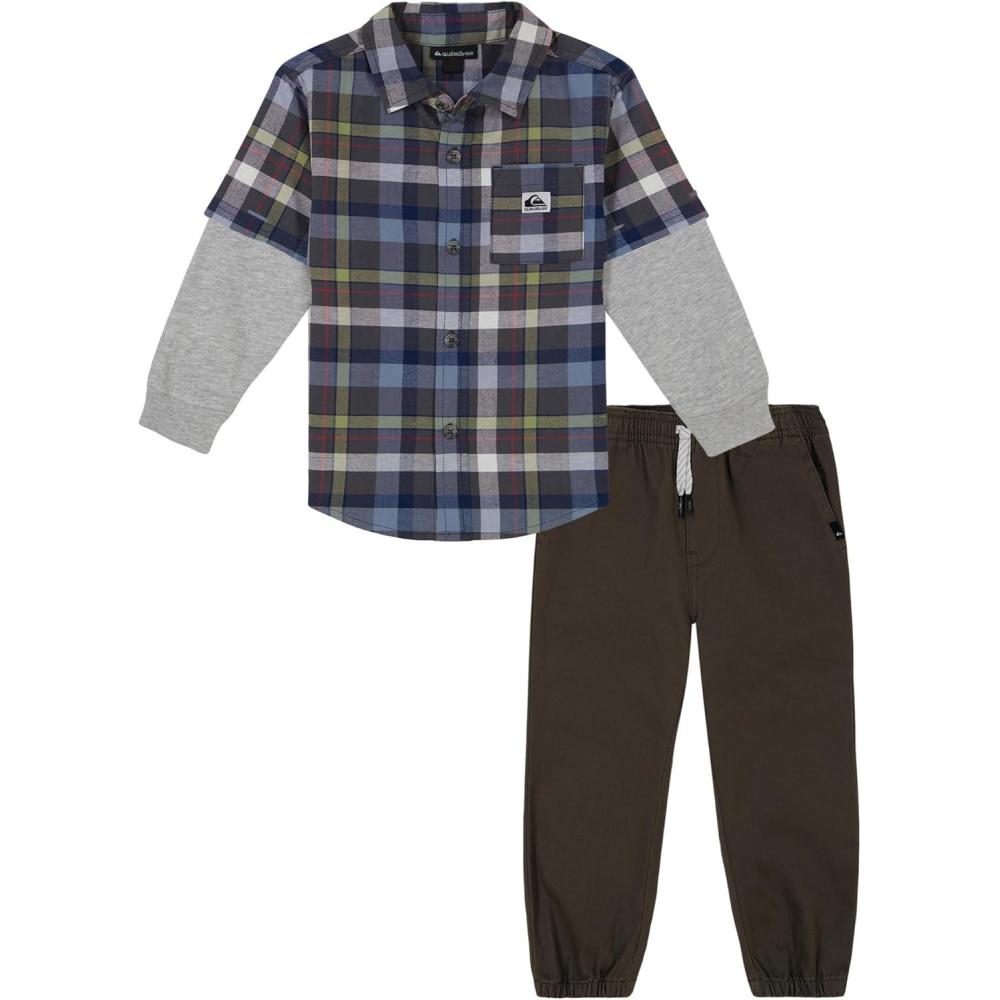 image:imageQuiksilver Boys 2pc WovenKnit Shirt Pant SetMajor BrownPlatinum Heather