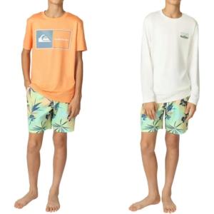 Quiksilver Youth Boy’s 3-Piece Swim Set, 1 Long Sleeve Rashguard, 1 Short Sleeve Rash Guard, 1 Swim Short(Orange)