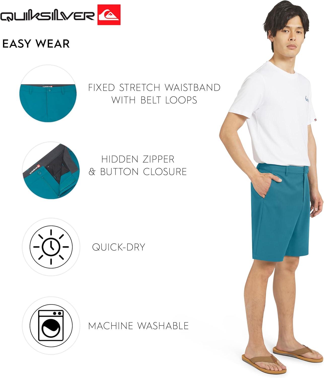 image:imageQuiksilver Mens Regular Fit Fixed Waist Water Friendly Active Hybrid ShortsSolid Design Mediteranea