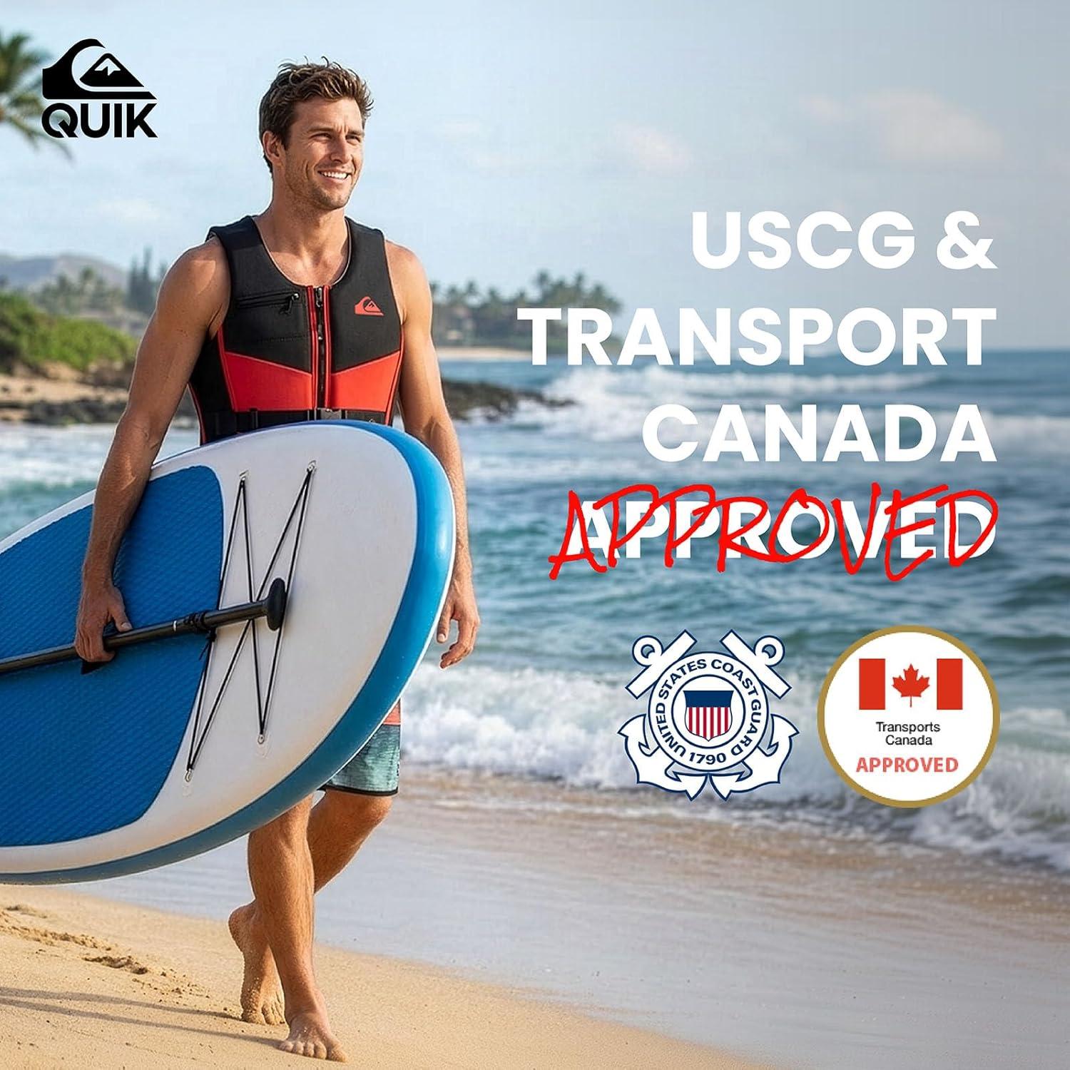 image:imageQUIKSILVER Mens Life Jacket USCG and Transport Canada Approved Type III PFD Evoprene UV Resistant Life Vest for Adults for Waterskiing Wakeboarding Rafting Boating Paddleboarding WatersportsRed