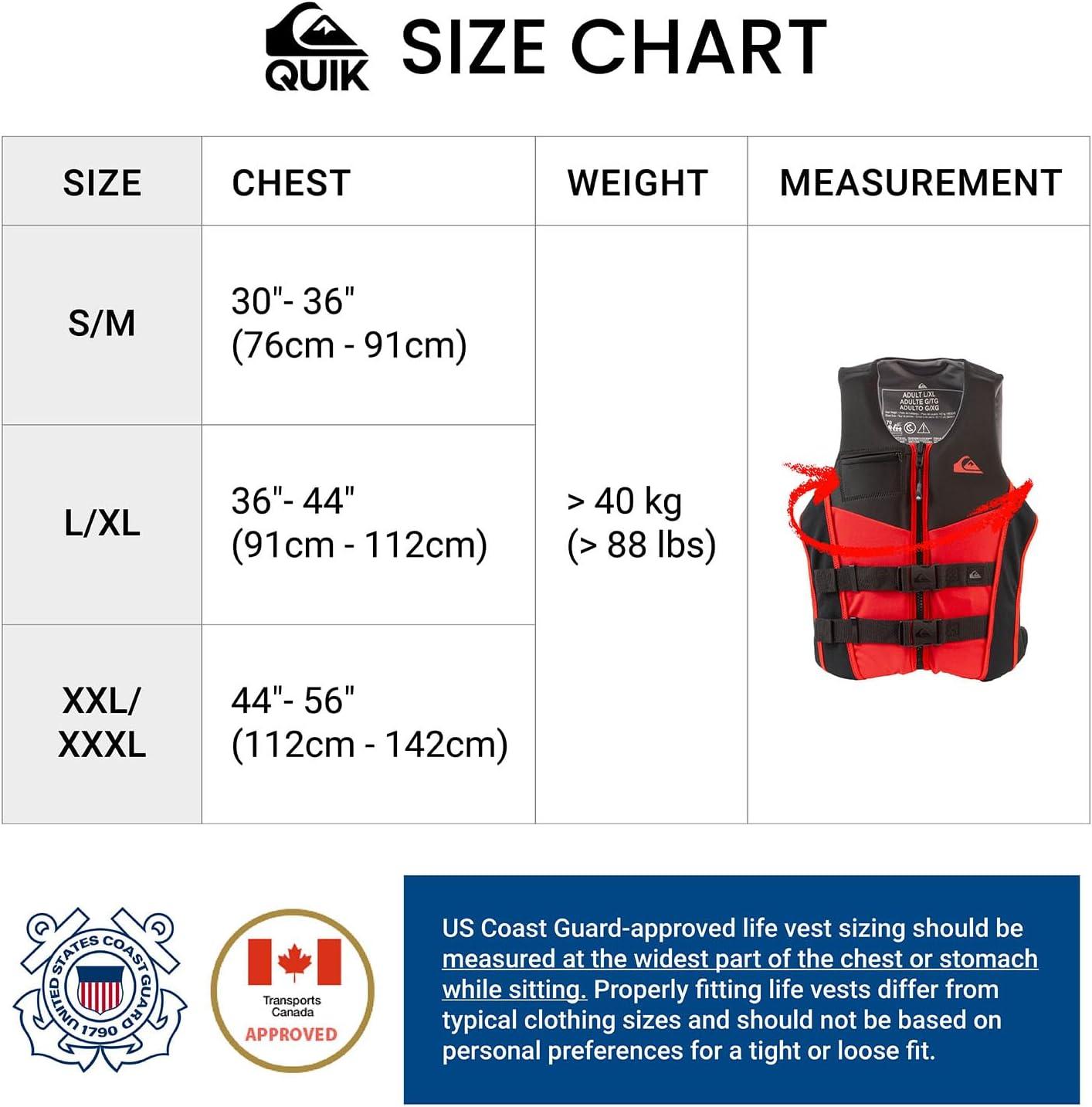 image:imageQUIKSILVER Mens Life Jacket USCG and Transport Canada Approved Type III PFD Evoprene UV Resistant Life Vest for Adults for Waterskiing Wakeboarding Rafting Boating Paddleboarding WatersportsRed