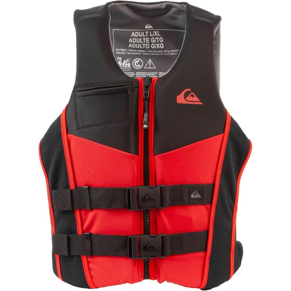 image:imageQUIKSILVER Mens Life Jacket USCG and Transport Canada Approved Type III PFD Evoprene UV Resistant Life Vest for Adults for Waterskiing Wakeboarding Rafting Boating Paddleboarding WatersportsRed