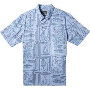 Quiksilver Men’s Framed Fish Button-up Woven Shirt(Dusk Blue Framed Fish Woven)