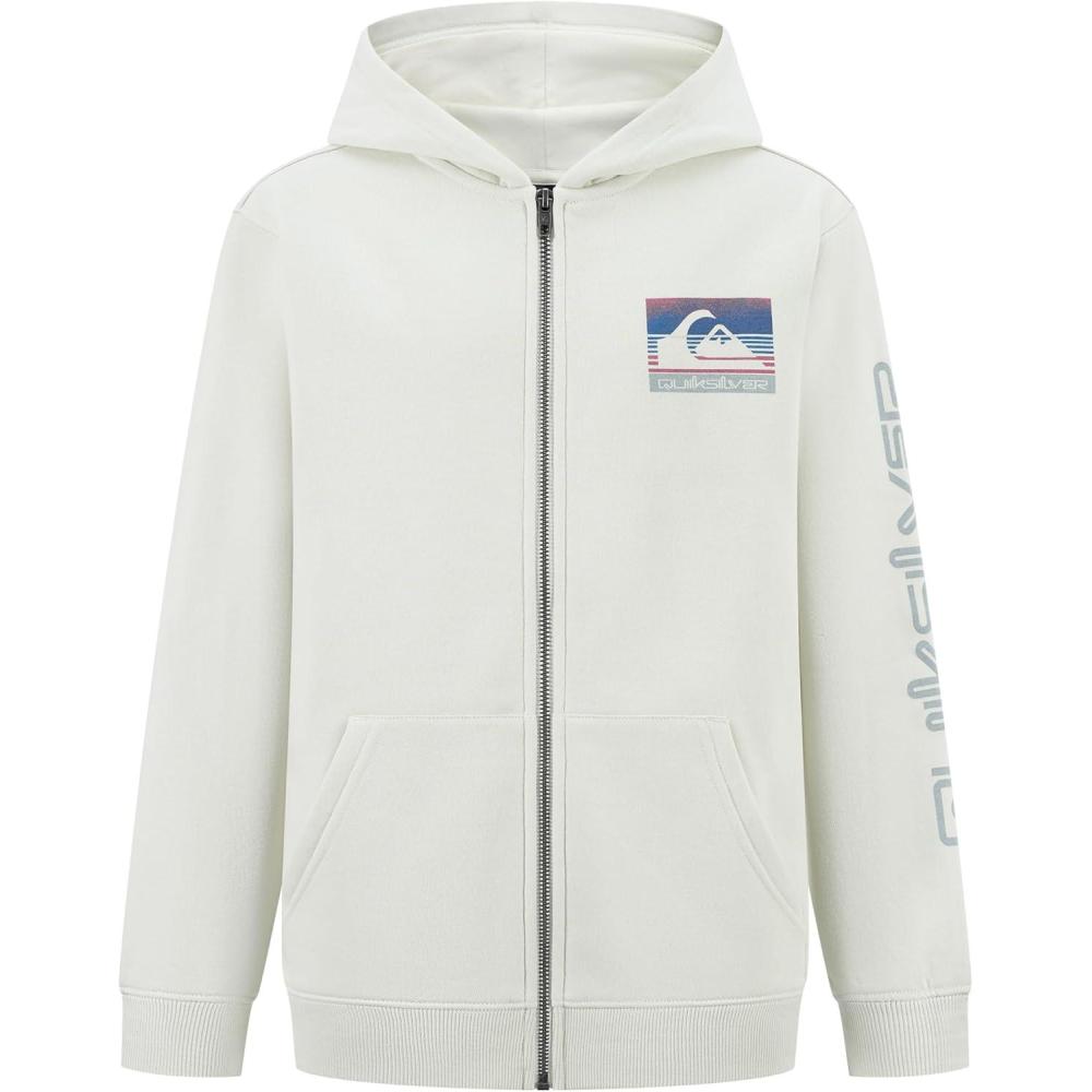 image:imageQuiksilver Boys Fullzip Fleece Hoodie Sweatshirt With Front Pouch PocketSilver Birch Sun