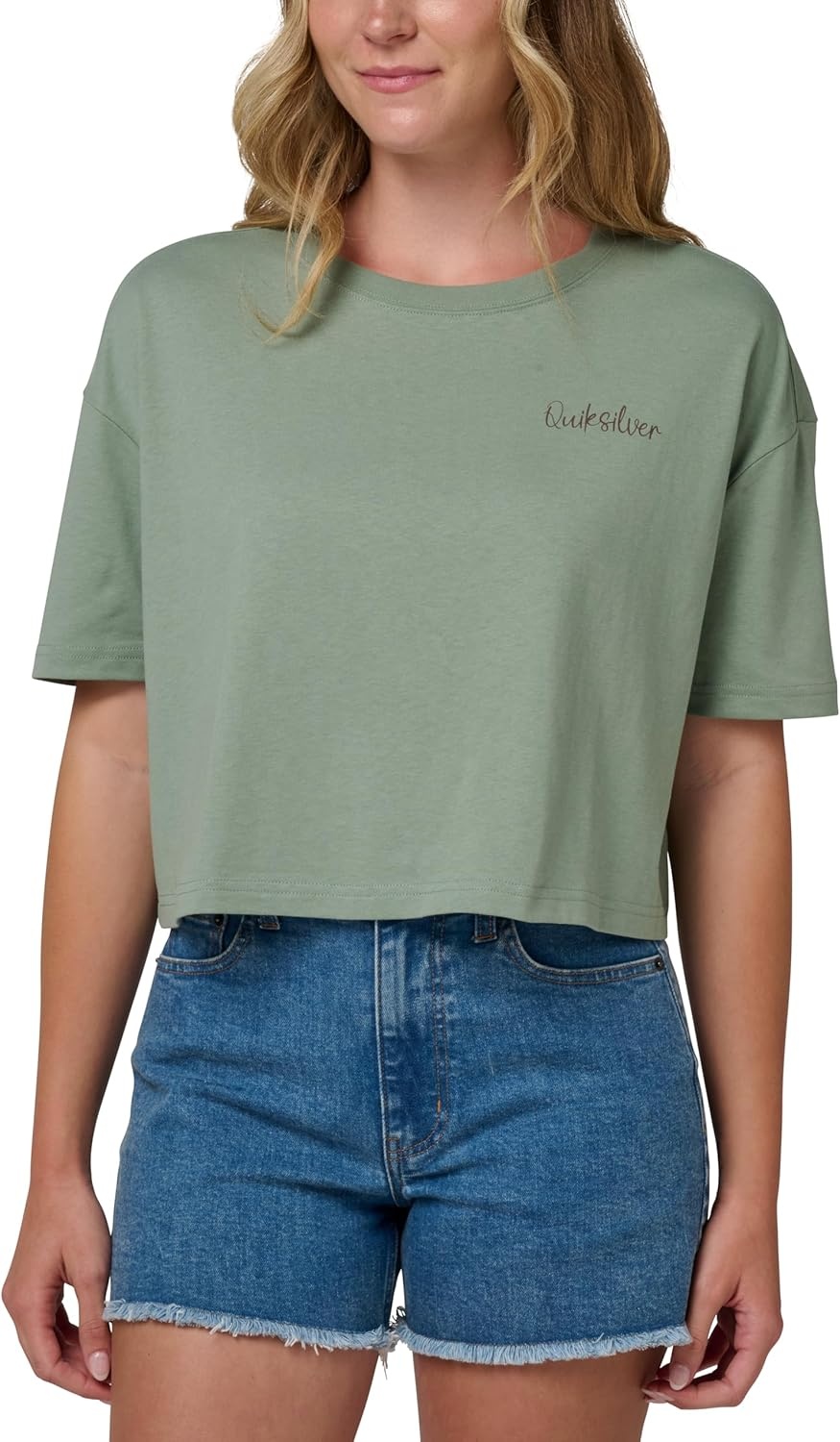 image:imageQuiksilver Womens Womens Island Time Cropped Boyfriend TShirtSage Pebble