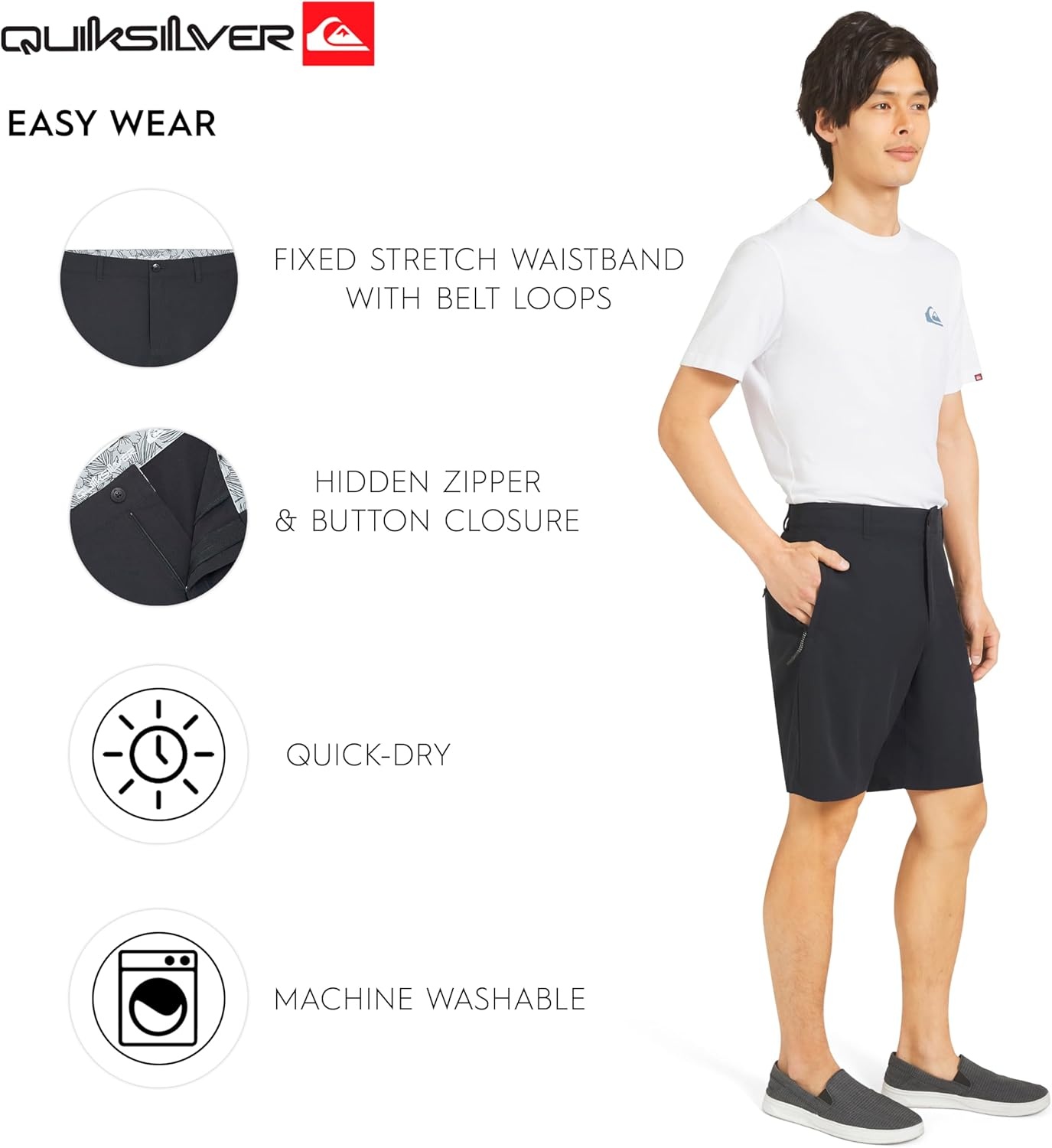 image:imageQuiksilver Mens Quick Dry Performance Fixed Waist 7 Inch Water Friendly Hybrid ShortsAnthracite