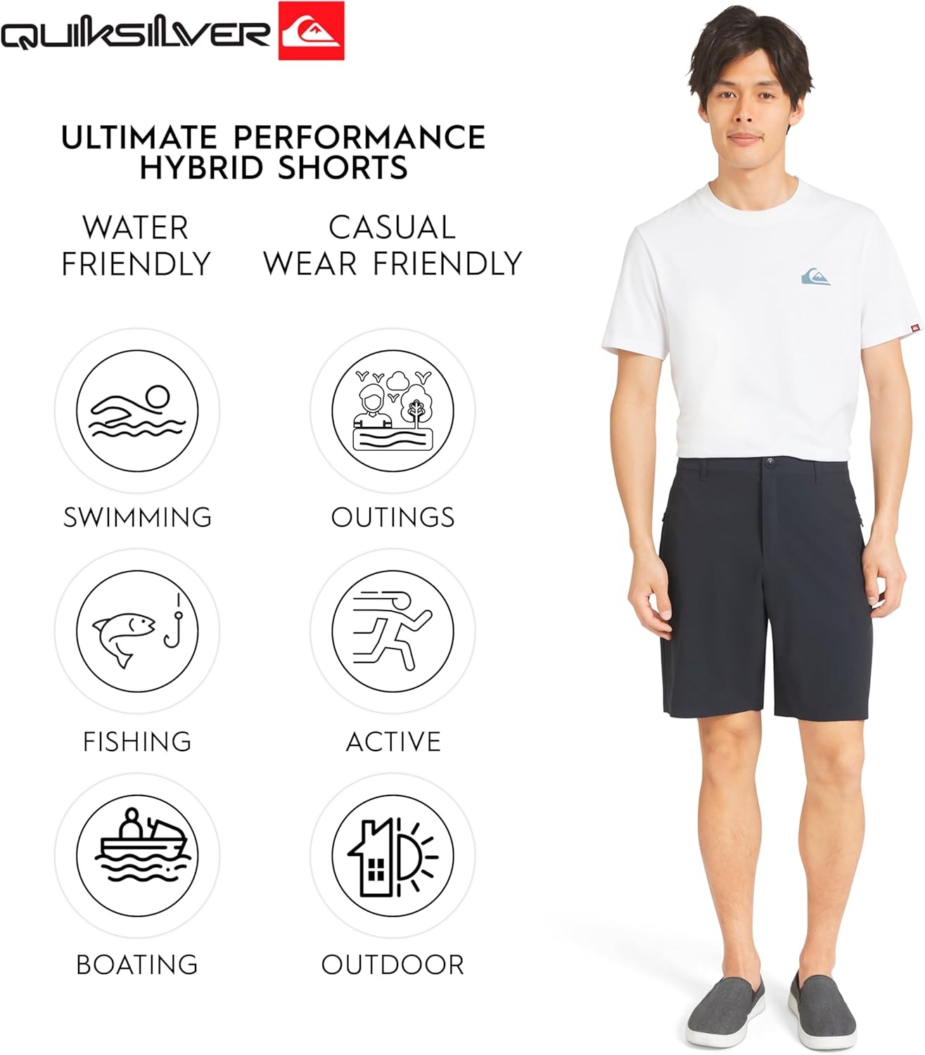 image:imageQuiksilver Mens Quick Dry Performance Fixed Waist 7 Inch Water Friendly Hybrid ShortsAnthracite
