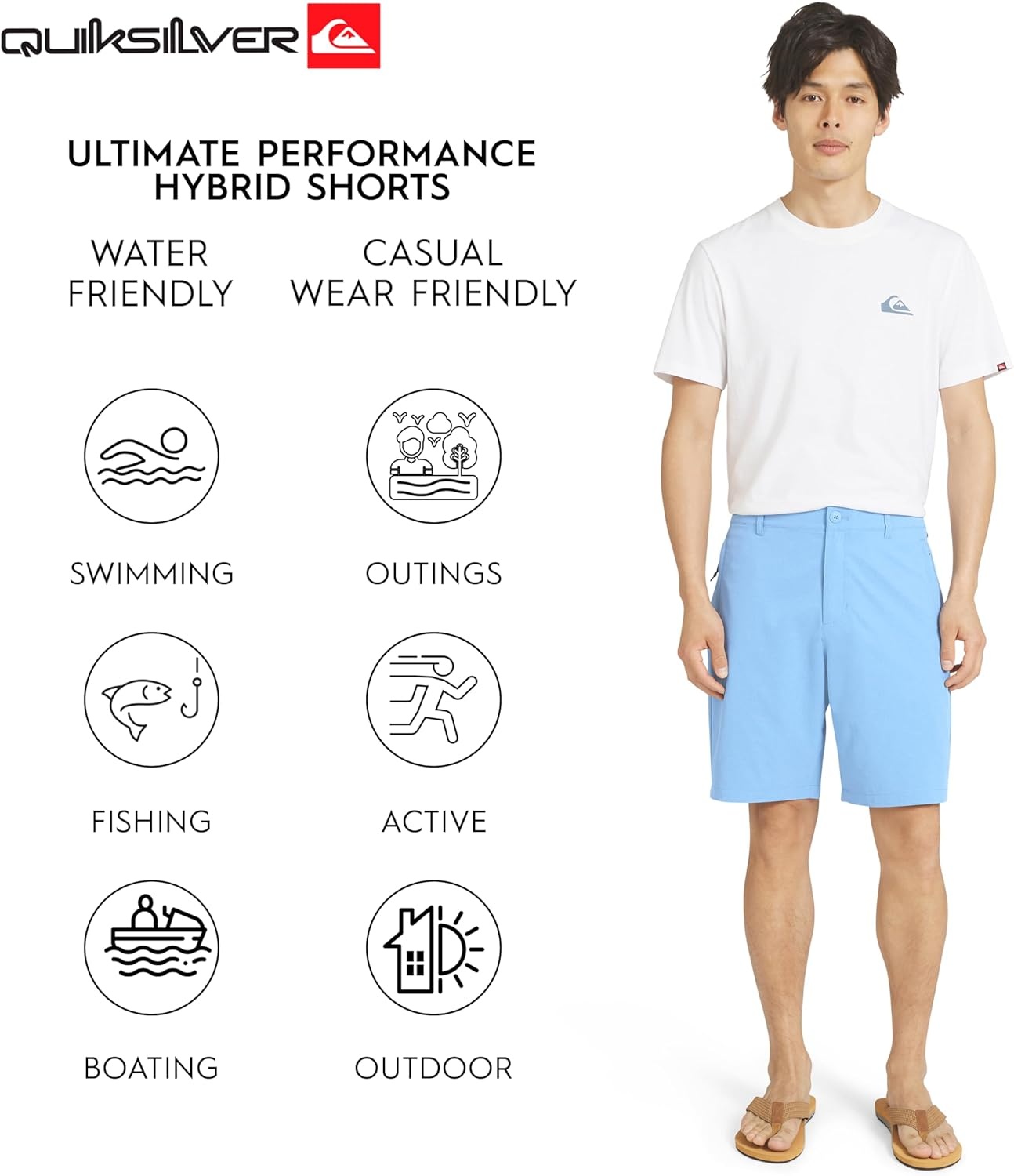 image:imageQuiksilver Mens Quick Dry Performance Fixed Waist 7 Inch Water Friendly Hybrid ShortsBlue Shadow