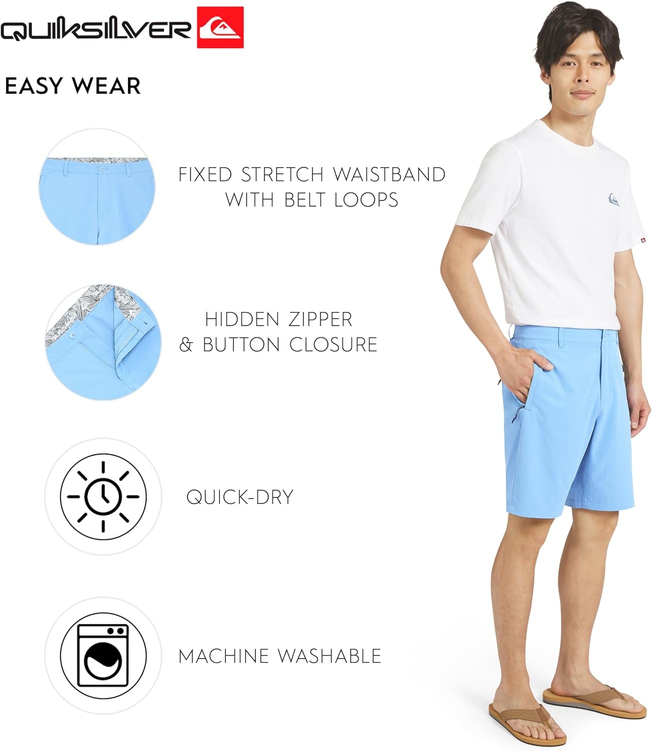 image:imageQuiksilver Mens Quick Dry Performance Fixed Waist 7 Inch Water Friendly Hybrid ShortsBlue Shadow